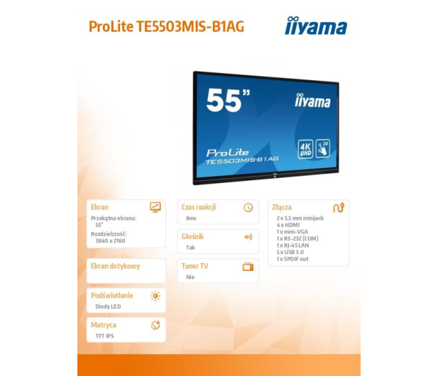 iiyama 55'' ProLite TE5503MIS-B1AG Czarny - 1379845 - zdjęcie 2